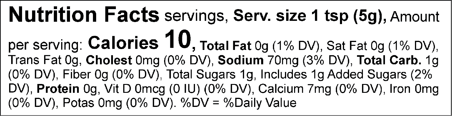 S&F Blue Cheese Mustard Nutrition Label