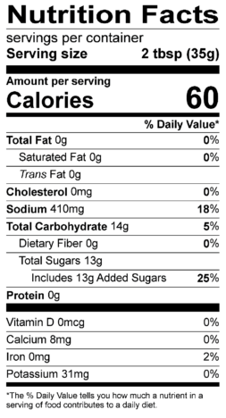 S&F Carolina Gold BBQ Nutrition Label