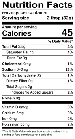 S&F Honey Buffalo Nutrition Label