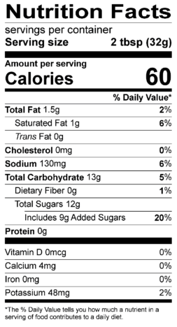 S&F Mango Coconut Habanero Nutrition Label