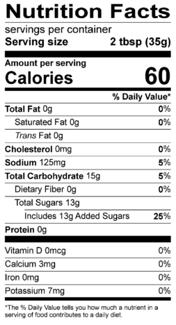 S&F Sweet Chili Nutrition Label