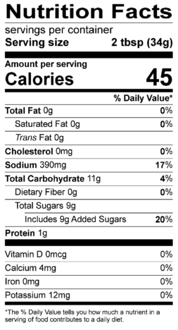 S&F Teriyaki Nutrition Label