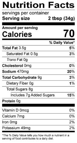 S&F Texas BBQ Nutrition Label