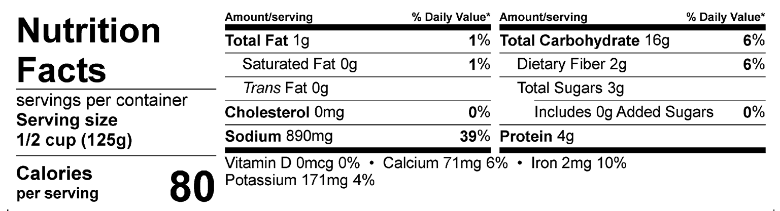 S&F Chili Starter Nutrition Label