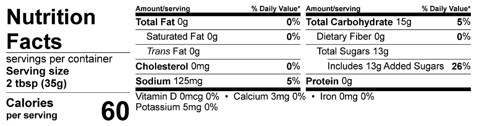 S&F Sweet Chili Nutrition Label
