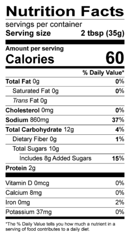 S&F Organic Bourbon Whiskey Nutrition Label