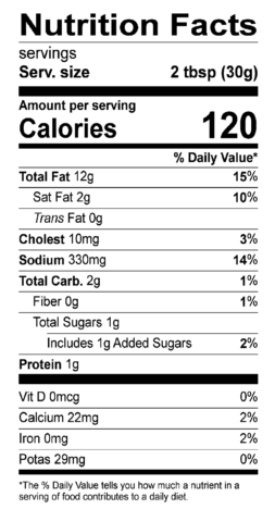 S&F Garlic Parmesan Nutrition Label