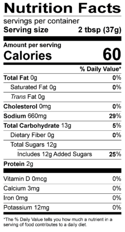 S&F Garlic Teriyaki Nutrition Label