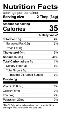 S&F Blazing Buffalo Food Service Sauce Nutrition Label