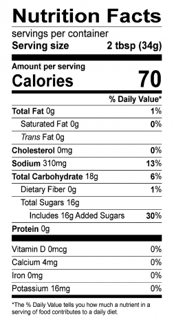 Thai-Ger Sweet Chili Food Service Sauce Nutrition Label