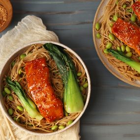 Glazed Salmon, Soba Noodles & Boy Choy