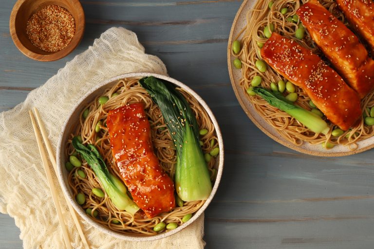 Glazed Salmon, Soba Noodles & Boy Choy