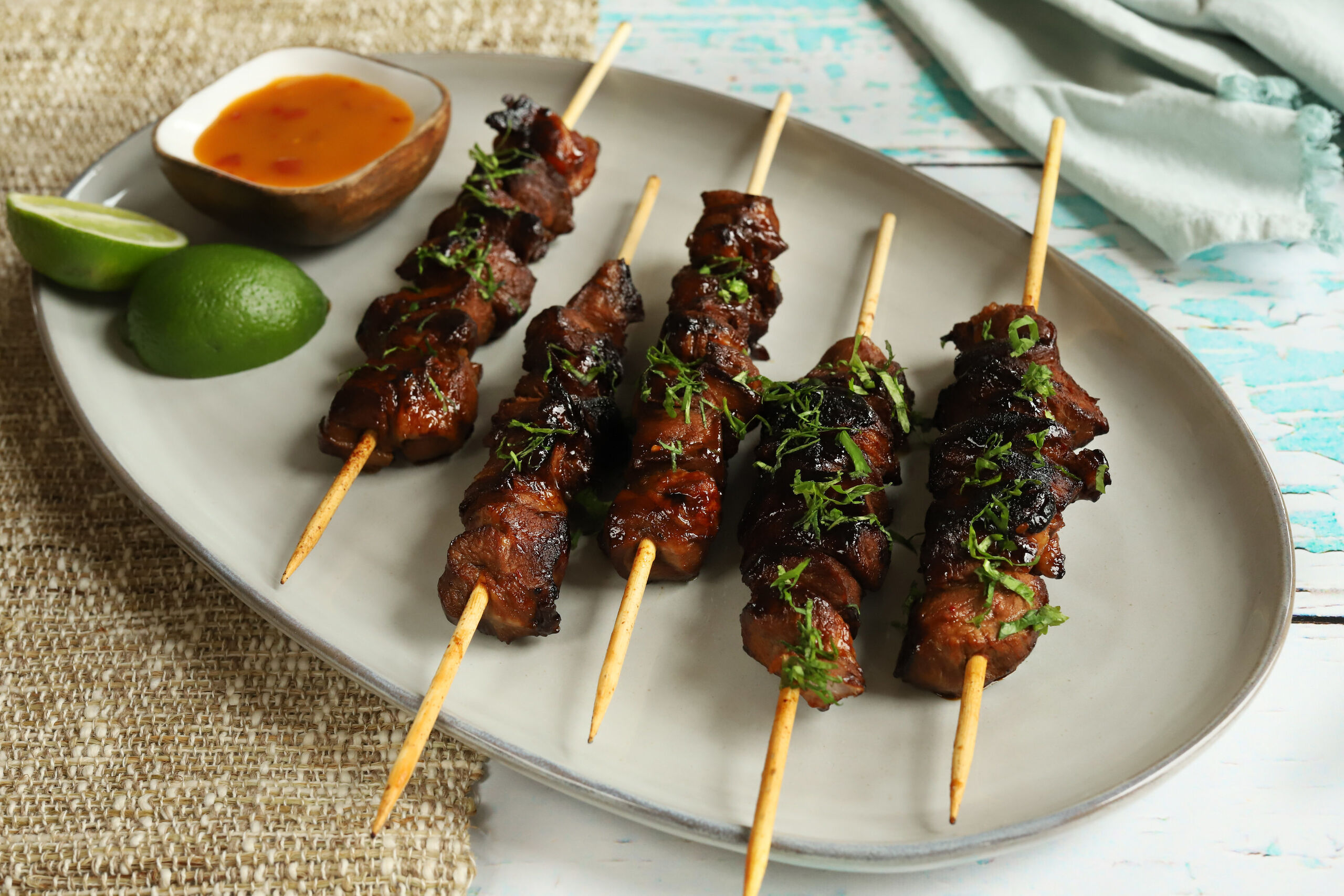 Filipino BBQ Pork Skewers with Mango sauce Schlotterbeck & Foss