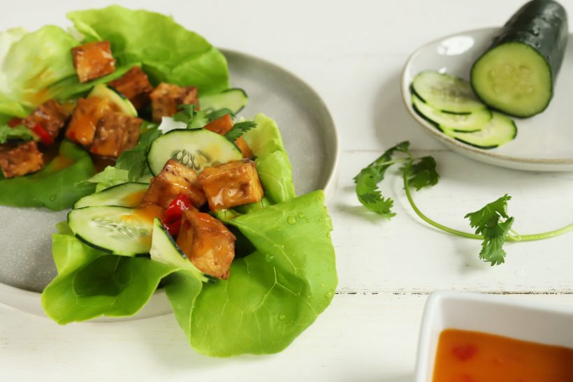 Crispy Air Fried Tofu Lettuce Cups